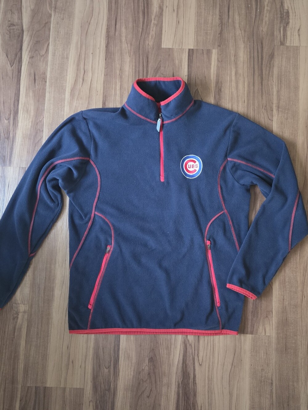 Chicago Cubs Navy Pullover Fleece Mock Neck & Red Trim Adult Medium VGUC